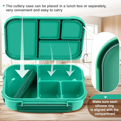 Amathley Lunch Box Kids,Bento Box Adult,Leakproof Lunch Containers for Adults/Kids/Toddler,1200ML-4 Compartments bento Lunch box with Utensil,Microwave & Dishwasher & Freezer Safe (Green) - color: Green