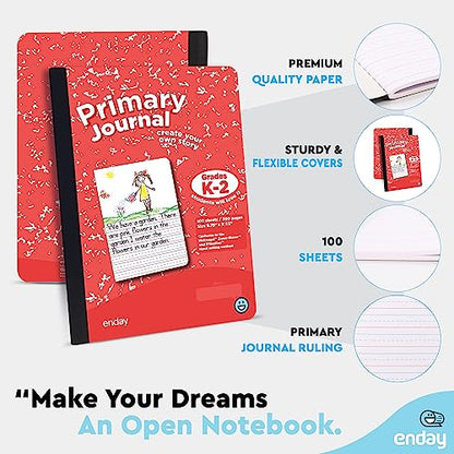 Enday Primary Journal Grades K-2, Primary Writing Journal, Half Page Ruled Primary Journal Composition Notebook for Kids, 100 Sheets kids Notebook, Red and Grey (2 Pack) - color: RED - GREY
