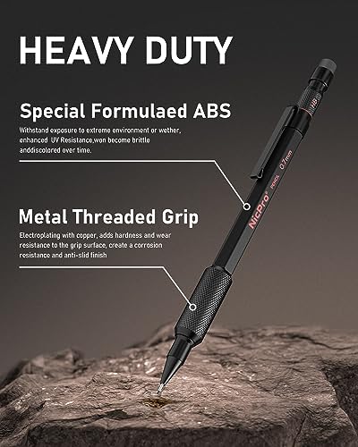 Nicpro 0.7 mm Mechanical Pencil Set with Case, 3PCS MP2000 Metal Artist Mechanical Pencil With 6 Tube HB Lead Refills, Eraser, Weatherproof Barrel for Outdoor Writing Drafting Drawing Sketching - size: 0.7mm