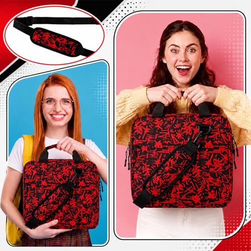 Zipper Binder Folder Keeper with Strap 2 Inch 3 Ring Multi-Pocket Zipper Bag for 13" Laptop 5-tab Expanding File Folder for Women Men Office Middle High School(Red,Lightning) - color: Red, style: Lightning
