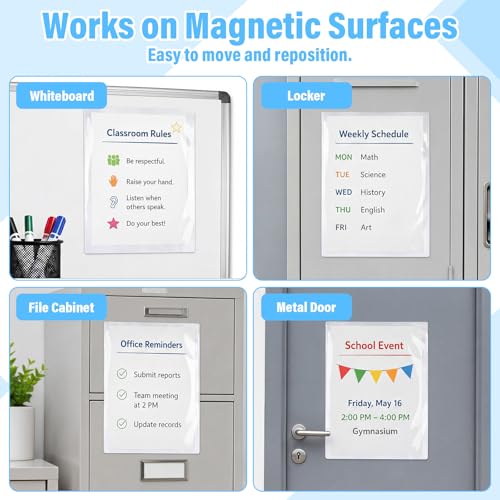 12 Pcs Classroom Magnetic Pockets 11 x 8.5 Inch Clear Whiteboard Magnetic Pouch Wall File Organizer Magnet Paper Holder for Classroom Whiteboard Refrigerator Office Supplies(Transparent) - color: Transparent