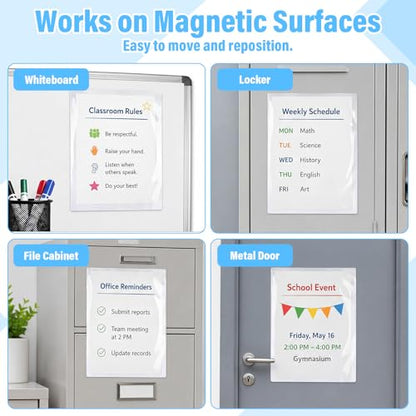 12 Pcs Classroom Magnetic Pockets 11 x 8.5 Inch Clear Whiteboard Magnetic Pouch Wall File Organizer Magnet Paper Holder for Classroom Whiteboard Refrigerator Office Supplies(Transparent) - color: Transparent