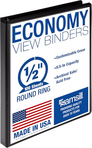 Samsill 0.5 Inch 3 Ring Binder, Economy Round Ring, Clear View Cover, 100 Sheet Capacity - for School, Home, Office - Black - size: 1-Pack, style: 0.5 Inch