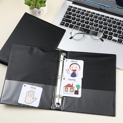 Resurhang 6 Pcs 1 Inch 3 Ring Binders 9.25 x 7.24 Inch Mini Small Black 3 Round Ring Binder with 2 Clear Pockets Fits 5 1/2 x 8 1/2 Binder Paper Pages Planner