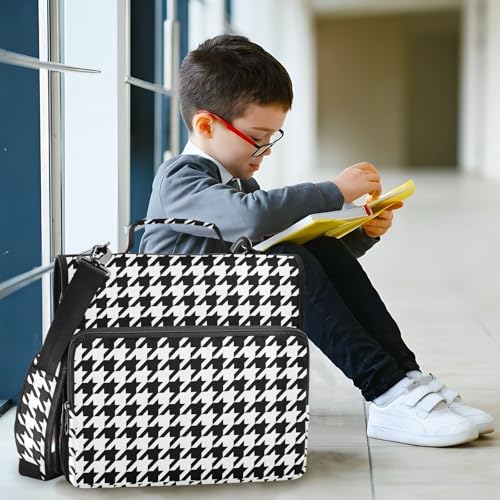 Zipper Binder Bag 3 Ring File Folder Portfolio Organizer Zippered Binder Bags with Strap Fits Laptop Women Men - color: Multi-classic Houndstooth