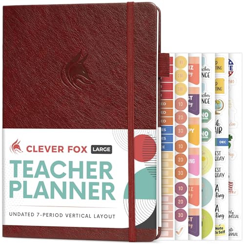 Clever Fox Teacher Planner, School & Homeschool Book, B5 Size Wine Red | Undated, 7x10, lay-flat binding, heavy-duty hardcover, teacher lesson weekly & daily planner, homeschool supplies - color: Wine Red, size: Smaller than A4 (7″ x 10″)
