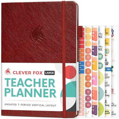 Clever Fox Teacher Planner, School & Homeschool Book, B5 Size Wine Red | Undated, 7x10, lay-flat binding, heavy-duty hardcover, teacher lesson weekly & daily planner, homeschool supplies - color: Wine Red, size: Smaller than A4 (7″ x 10″)