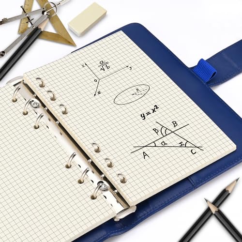 Beige A6 6-Hole Grid-Ruled Loose Leaf Refill Paper(Pre-Punched)-Fits A6 6-Ring Binder, 100GSM Thick No Bleed-through Sheets, Double Sided Writing for Fountain Pen & Gel Pen - size: Grid-A6