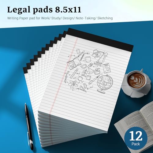 White Legal Pads 8.5 x 11 Notepads, 12 Pack Writing Paper Note Pads 8.5x11, Micro Perforated Wide Ruled Lined Writing Pads 30 Sheets for Home Office School Work, Legal Notepads Double-Side Printed Per Pad - color: White- 12