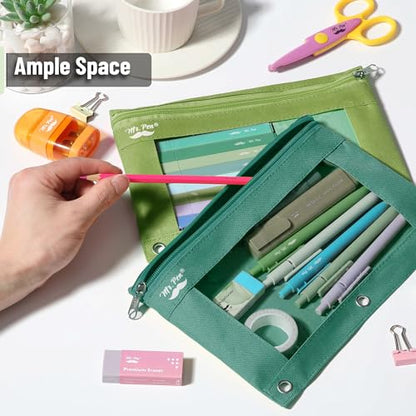 Mr. Pen- Pencil Pouch for 3 Ring Binder, 2 Pack, 10"x6.75", Smooth Zipper | Clear Window, Large Capacity Pencil Case with 3 Reinforced Grommets for School, Office, Supplies Storage | Clear Window, Large Capacity Pencil Case with 3 Reinforced Grommets for