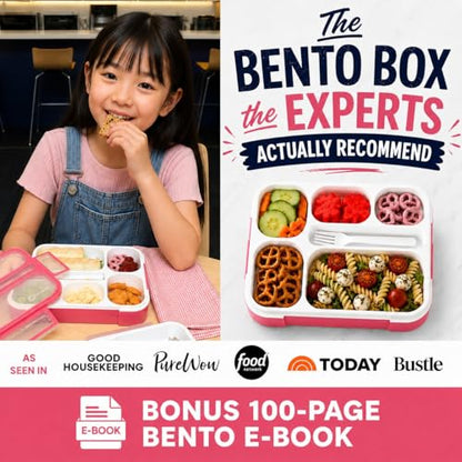 kinsho Lunch Box with Insulated Bag and Ice Pack for Girls Kids Teens, Bento Set, 6 Compartment Leak Proof Food or Snack Container, BPA Free, Microwave Safe, Ideal for School Travel, Pink - color: Pink