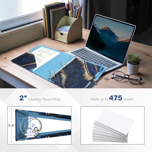 Ospelelf 3 Ring Binder, 2 Inch Letter Size (11" x 8.5") with 5 Tab Dividers, File Folder Labels and Low Profile Clipboards, Blue Marble Binder for School and Office Supplies - color: Blue Marble, size: 2in（Letter Size）