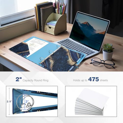 Ospelelf 3 Ring Binder, 2 Inch Letter Size (11" x 8.5") with 5 Tab Dividers, File Folder Labels and Low Profile Clipboards, Blue Marble Binder for School and Office Supplies - color: Blue Marble, size: 2in（Letter Size）