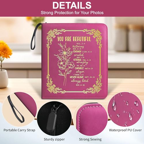 Easter Gift You Are Beautiful Zipper Photos Binder Album 3x5 4x6 5x7 6x8 DIY Magnetic Photo Album for Women Religious Gifts Inspirational Gifts. (Album Beautiful-Rose Red) - color: Album Beautiful-Rose Red