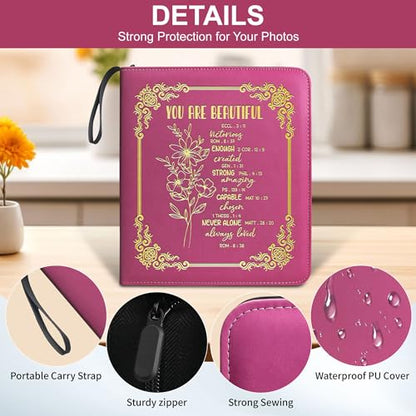 Easter Gift You Are Beautiful Zipper Photos Binder Album 3x5 4x6 5x7 6x8 DIY Magnetic Photo Album for Women Religious Gifts Inspirational Gifts. (Album Beautiful-Rose Red) - color: Album Beautiful-Rose Red