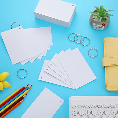 Yexiya 500 Pcs Index Cards with Rings Study Supplies Punched Lined Flash Cards with Holes Ruled Single Hole Notes and Metal Rings for Adults Office(4 x 6 Inch,Blank White) - color: Blank White, size: 4 x 6 Inch