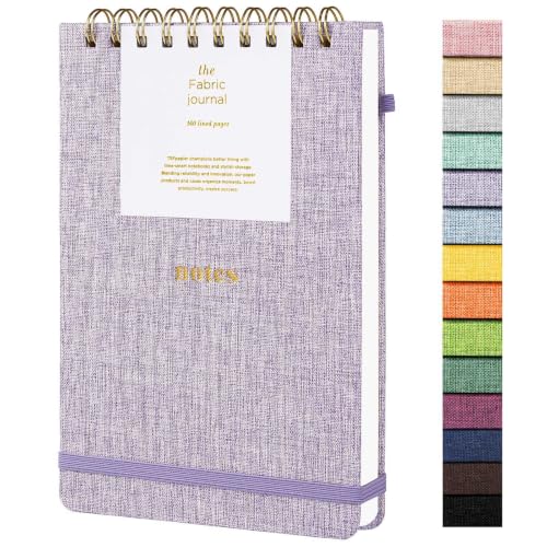 A5 Top Spiral Notebook, Fabric Hardcover College Ruled Journal | 100GSM Paper 160 Lined Pages, 5.7"x8.39" Steno Pads with Elastic Band & Pen Loop, for Work, School Note Taking (Violet) - color: Violet, size: A5-Steno Pads-160pages