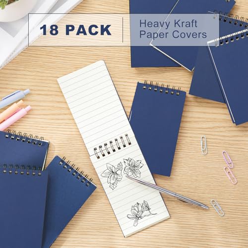 Tenceur 18 Pcs Pocket Notebook Bulk Small 3x5 Inch Spiral Notepads Mini Top Bound Notebook with Lined 120 Pages Ruled Memo Pads for Office College Nurse Essentials Back to School Gift (Blue) - color: Blue
