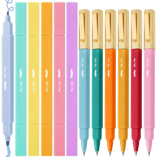 Mr. Pen- Dual Tip Aesthetic Highlighters and Ballpoint Pens No Bleed | 12 Pack, Assorted Colors, Bible Highlighters and Pens No Bleed, Fast Dry & No Smear for Bible Journaling, Planner