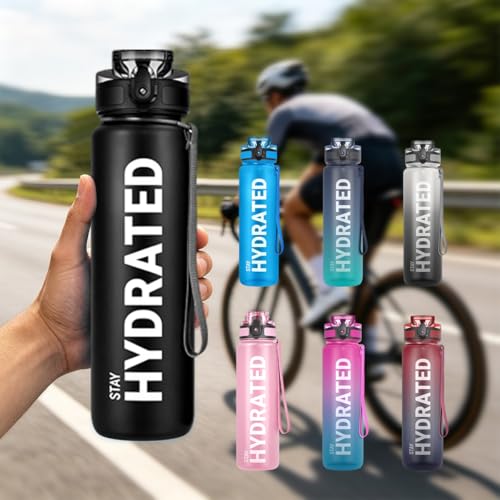 32oz Water Bottle with Time Marker, Leakproof & Motivational Gradient Design, BPA Free, Wide Mouth with Easy Clean Brush for Gym, Travel, Home & Office (Black) - color: Gray