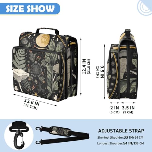 Moons Botanical Plants 3 Ring Zipper Binder Bag with Laptop Pockets and Shoulder Strap Tote Binders Organizer Case for School Office - color: Botanical