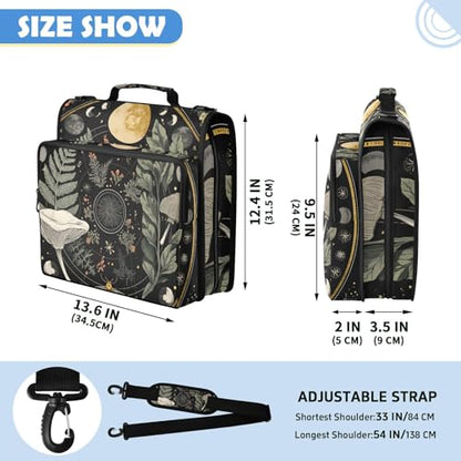Moons Botanical Plants 3 Ring Zipper Binder Bag with Laptop Pockets and Shoulder Strap Tote Binders Organizer Case for School Office - color: Botanical