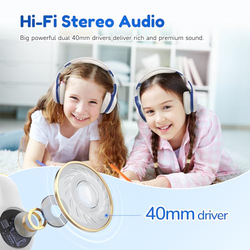 EarFun K2 Kids Bluetooth Headphones, Kids Headphones with Volume Limited, 40H Playtime, Built-in Mic, Stereo Sound, Foldable Over-Ear Headphone for School/Travel/iPad/Tablet, White - color: White