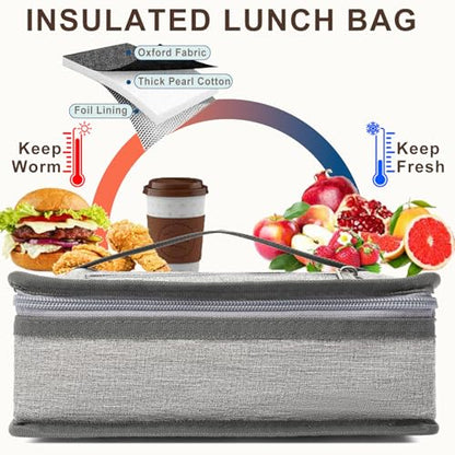 FlowFly Small Insulated Lunch box Portable Soft Bag Mini Cooler Thermal Meal Tote Kit with Handle for Work & School, Heather Grey - color: Healther1#Grey