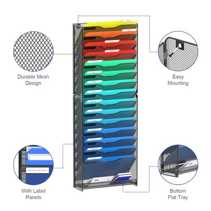 samstar 2 Pack 16 Tier Wall File Organizer Hanging Wall File Holder Wall Mount Paper Folder Organizer, Magazine Rack, Pack of 2 - color: Black 16 Tier 2 Pack