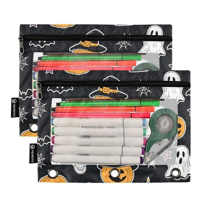Halloween Ghost Pencil Pouches for 3 Ring Binder, Zipper Binder Pencil Case, 2 Pack Clear Window Case Bag for Office Organizers - color: Halloween Ghost