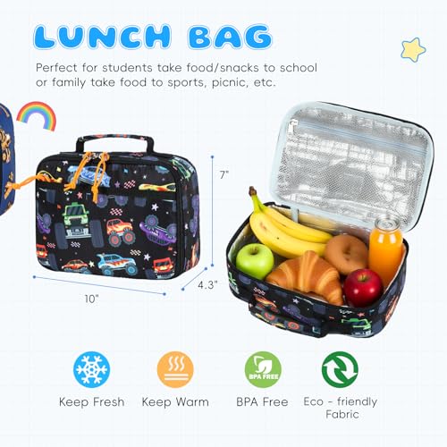 CAMTOP Backpack for Kids, Boys Girls Preschool Backpacks with Lunch Box Toddler Kindergarten School Bookbag Set - color: Rainbow Strip Black