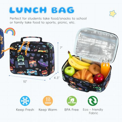 CAMTOP Backpack for Kids, Boys Girls Preschool Backpacks with Lunch Box Toddler Kindergarten School Bookbag Set - color: Rainbow Strip Black