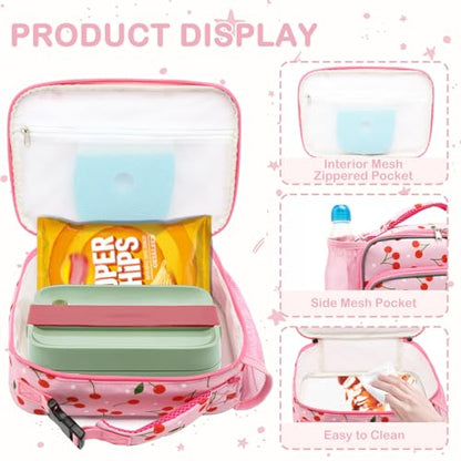 FlowFly Kids Lunch box Insulated Soft Bag Mini Cooler Back to School Thermal Meal Tote Kit for Girls, Boys,Cherry - color: Cherry
