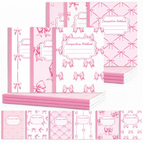 6 Packs 112 Pages Composition Notebook for Back to School 7-1/2" x 9-3/4" | Cute Pink Bow Composition Notebook College Ruled Bulk for First Day of School Office - color: Pink