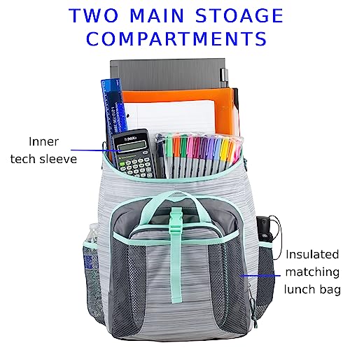 FUEL Top Loader Backpack with Lunch Box Combo – 18” Two Compartment Water Resistant Durable Adjustable Straps with Side Water Bottle Pockets 2 in 1 Set – Slate Grey - color: Slate Grey