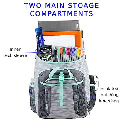 FUEL Top Loader Backpack with Lunch Box Combo – 18” Two Compartment Water Resistant Durable Adjustable Straps with Side Water Bottle Pockets 2 in 1 Set – Slate Grey - color: Slate Grey