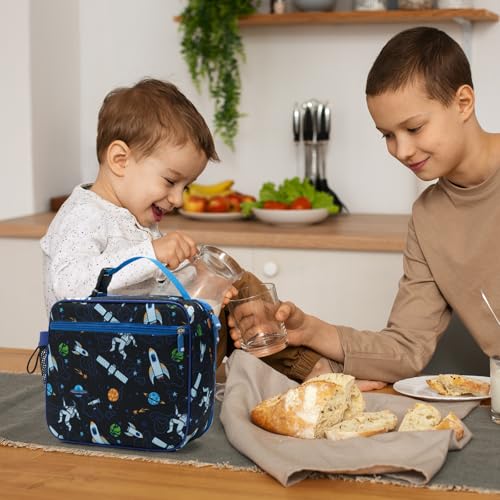 MEXS Lunch Bag for Kids, Insulated Lunch Box Girls Boys, Durable Lunch Tote(adjustable) with Water Bottle Holder/Water-resistant Lining, Toddler Lunch Picnic Cooler Bag for School Travel (Astronaut) - color: Astronaut