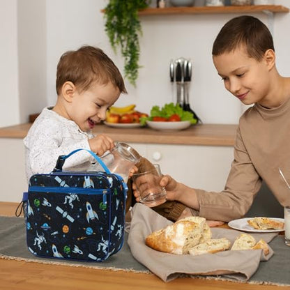 MEXS Lunch Bag for Kids, Insulated Lunch Box Girls Boys, Durable Lunch Tote(adjustable) with Water Bottle Holder/Water-resistant Lining, Toddler Lunch Picnic Cooler Bag for School Travel (Astronaut) - color: Astronaut