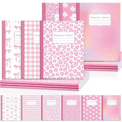 6 Pack Large Composition Notebooks Bulk 9.8 × 7.5 in Wide Ruled Hard Cover Composition Book Assorted Marble Journal College Ruled Paper for Adult Student College Office Back to School Supplies(Pink) - size: 6 Pack, style: Pink