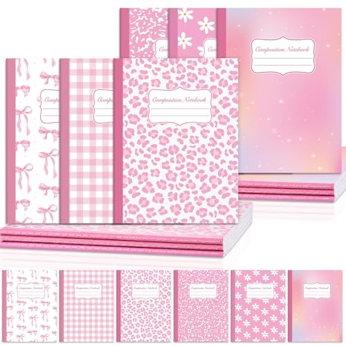 6 Pack Large Composition Notebooks Bulk 9.8 × 7.5 in Wide Ruled Hard Cover Composition Book Assorted Marble Journal College Ruled Paper for Adult Student College Office Back to School Supplies(Pink) - size: 6 Pack, style: Pink