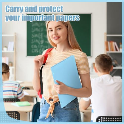 Yeaqee 50 Pcs Plastic Folders with Pockets Bulk 3 Hole Punched 2 Pocket File Folders for 3 Ring Binder Divider Folder for Notebooks, Durable Poly for Office Home (Light Blue) - color: Light Blue