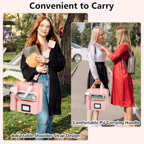SIYNPAV 3 Inch Zipper 3 D-Ring Binder Bag, 700 Sheet Portfolio Organizer with Shoulder Strap, 13 Inch Laptop Sleeve, Pen& Bottle Pocket for Middle School, Peach - color: Peach