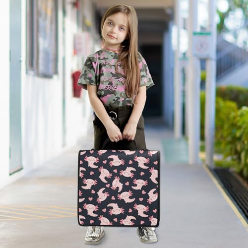 Zipper Binder Bag 3 Ring File Folder Portfolio Organizer Zippered Binder Bags with Strap Fits Laptop Women Men - color: 34-cute Axolotl Heart Black