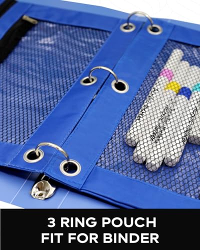 3 Ring Pencil Pouch for Binder, 2-Pocket Zipper Pencil Case with Clear Window & Mesh Pocket, Heavy Duty 600D Oxford Fabric Binder Pouch for School Office Supplies (Deep Blue) - color: Deep Blue
