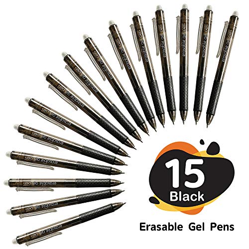Lineon Erasable Gel Pens, 15 Pack Black Retractable Erasable Pens Clicker, Fine Point, Make Mistakes Disappear, Black Inks for School & Office - color: 15 Pack Black