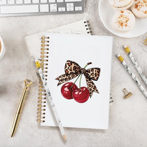 Leopard Bow Cherry Notebook Journal,Trendy School Supplies for Girls | Preppy Spiral Planner for Girls & Women,Cute Notebooks for Women,5.5x8.3 Inch - color: Cherry - Leopard bow
