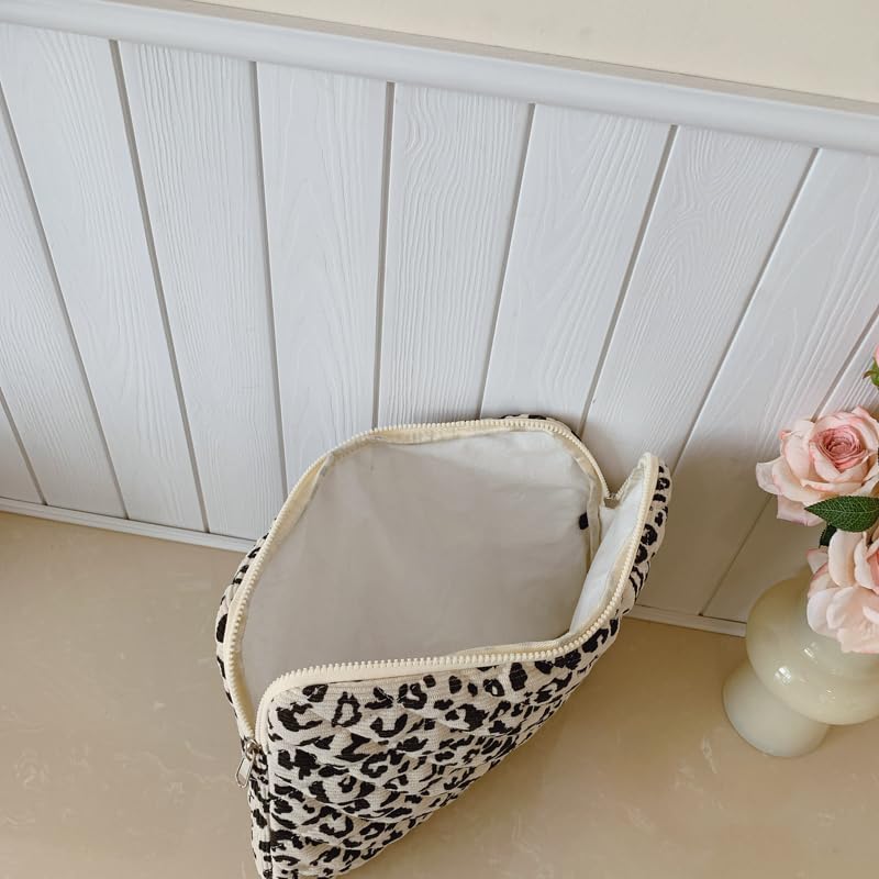 Leopard Print Laptop Sleeve for 13 Inch Mac-Book, Quilted Protective Soft Case, Cheetah Print Computer Cover Compatible with Air & Pro Models - color: Beige-Leopard