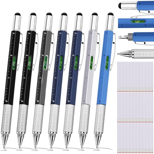 Zhanmai 8 Pcs 6 in 1 Multitool Pen Bulk Gift for Men Multi Tool Pen with Ruler Level Screwdriver Stylus Cool 20 Ink Refill Tool Gadget Birthday Christmas Stocking Stuffers (Black Gray White Blue) - color: Black, Gray, White, Blue