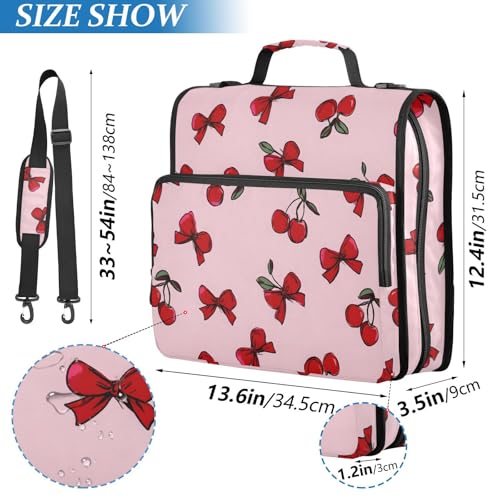 3 Ring Zipper Binder Red Bow Cherry Binders Bag with Shoulder Strap 500 Sheets Paper Organizer Trapper Keeper Documents Storage File Folder for School Office - color: A424