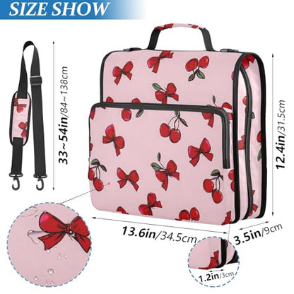3 Ring Zipper Binder Red Bow Cherry Binders Bag with Shoulder Strap 500 Sheets Paper Organizer Trapper Keeper Documents Storage File Folder for School Office - color: A424